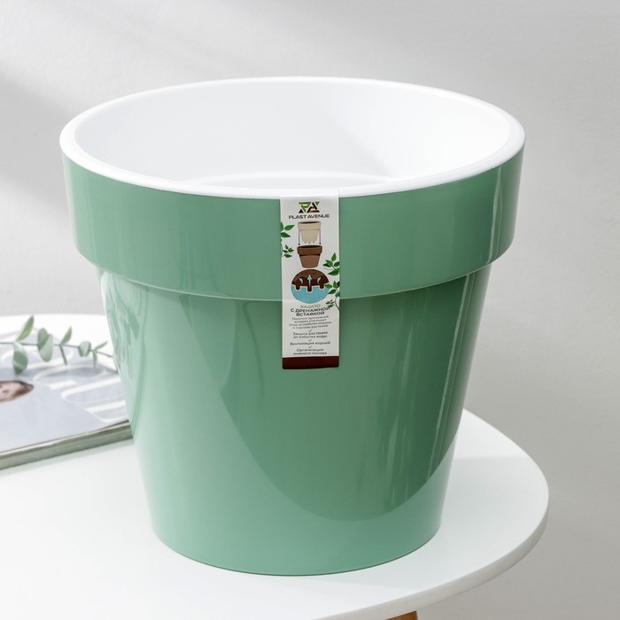 Кашпо для цветов со вставкой «Порто», 9 л, цвет нефрит Кашпо для цветов со вставкой «Порто», 9 л, цвет нефрит
