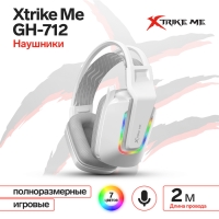 Наушники Xtrike Me GH-712, игровые, полноразмерные, подсветка, mic, USB + 3.5мм, 2 м,белые