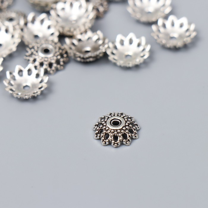 Декор шляпка для бусин металл Декор шляпка для бусин металл "Цветок из шариков" серебро G040B599 набор 30 шт 1,2х1,2 см