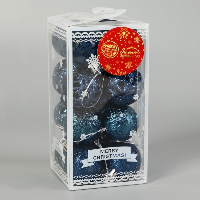 Набор шаров пластик d-4 см, 16 шт Набор шаров пластик d-4 см, 16 шт "Мелодия" орнамент, синий