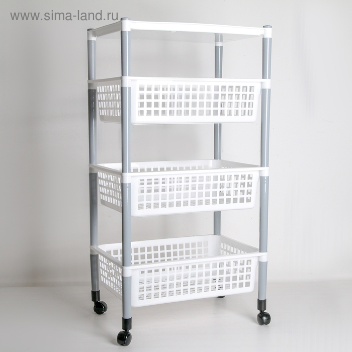 Этажерка напольная на колесиках 4-х секционная, цвет МИКС Этажерка напольная на колесиках 4-х секционная, цвет МИКС