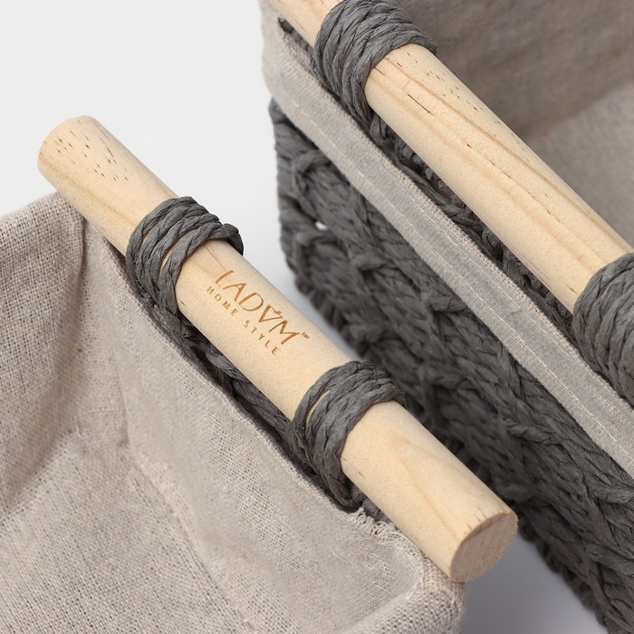 Корзины для хранения LaDо́m, ручное плетение, с ручками, 2 шт, цвет серый Корзины для хранения LaDо́m, ручное плетение, с ручками, 2 шт, цвет серый