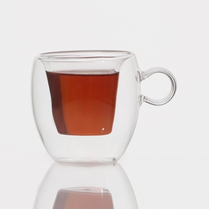 Кружка стеклянная с двойными стенками Magistro «Сердце», 120 мл, 12×9,5×9,5 см