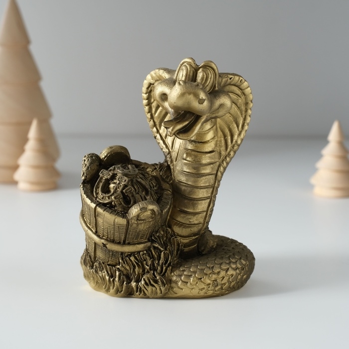 Копилка полистоун Копилка полистоун "Змейка с кадкой" бронза 7х6х10 см