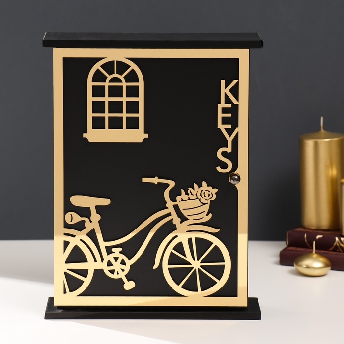 Ключница дерево Ключница дерево "Велосипед с корзинкой с цветами" чёрная, зеркальная 6х22,3х29,5 см