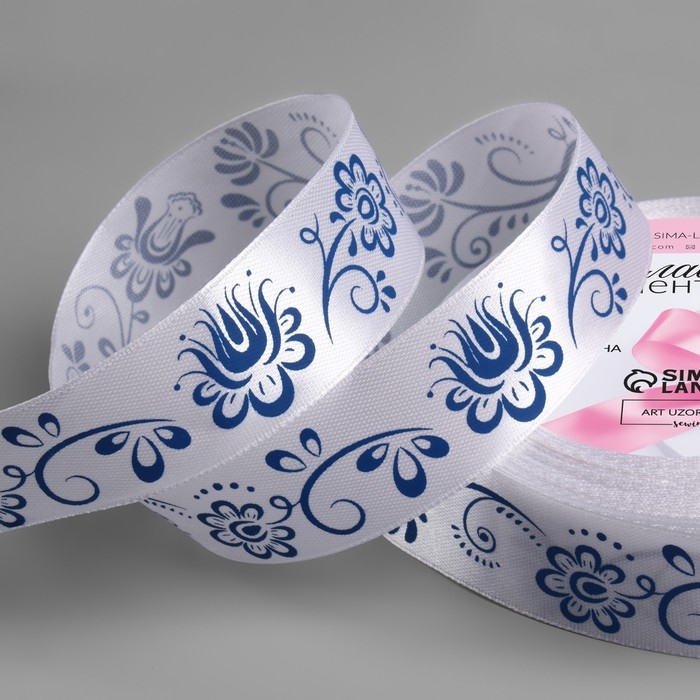 Лента атласная «Гжель», 25 мм × 23 ± 1 м, цвет белый №001 Лента атласная «Гжель», 25 мм × 23 ± 1 м, цвет белый №001