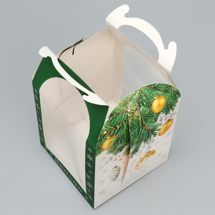 Складная коробка под маленький торт «С Новым годом», шары, 15 х 15 х 18 см, Новый год Складная коробка под маленький торт «С Новым годом», шары, 15 х 15 х 18 см, Новый год