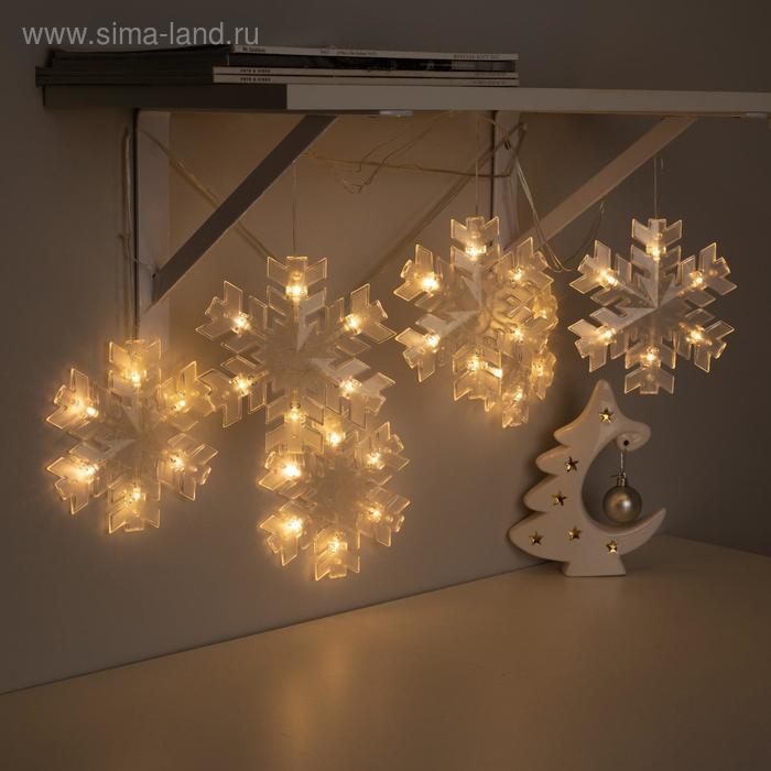 Гирлянда «Нить» 2 м с насадками «Снежинка матовая», IP20, прозрачная нить, 36 LED, свечение тёплое белое, 220 В Гирлянда «Нить» 2 м с насадками «Снежинка матовая», IP20, прозрачная нить, 36 LED, свечение тёплое белое, 220 В