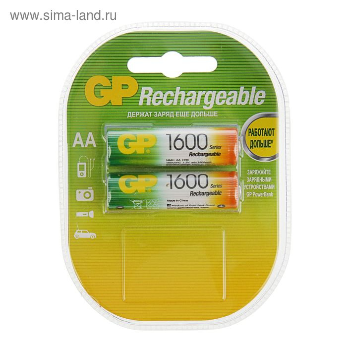 Аккумулятор GP, Ni-Mh, AA, HR6-2BL, 1.2В, 1600 мАч, блистер, 2 шт. Аккумулятор GP, Ni-Mh, AA, HR6-2BL, 1.2В, 1600 мАч, блистер, 2 шт.