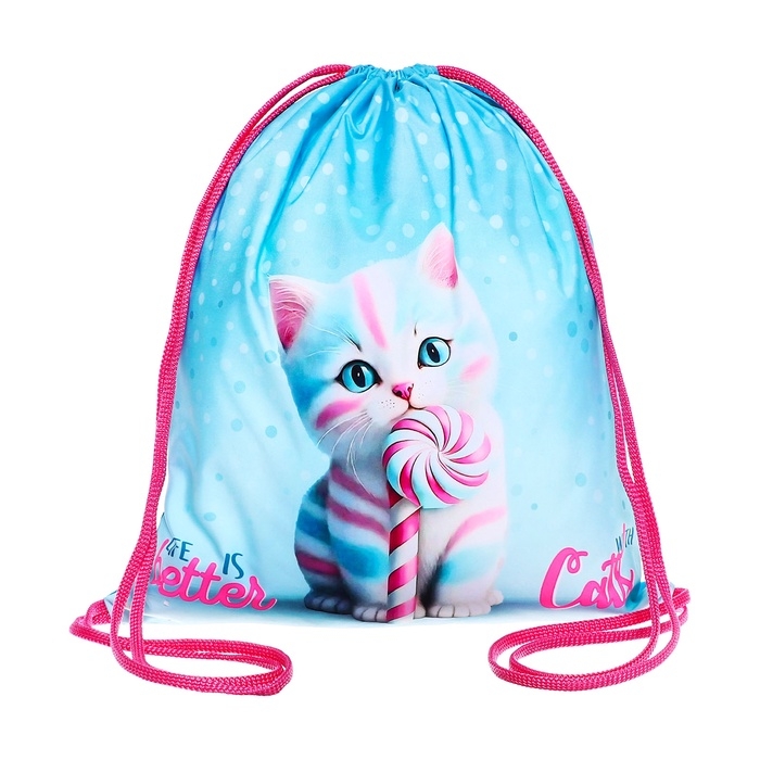 Мешок для обуви 490 х 410 мм, Оникс МО-27-1,  Мешок для обуви 490 х 410 мм, Оникс МО-27-1, "Котик Карамелька"