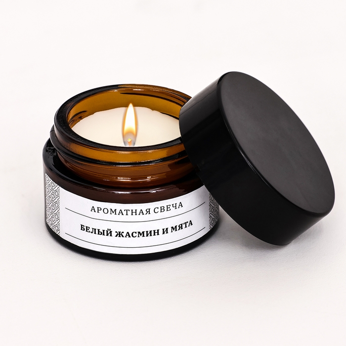 Свеча ароматическая в банке  Свеча ароматическая в банке "Белый жасмин и мята", соевый воск, 12 г