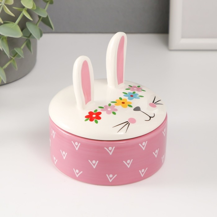Шкатулка керамика Шкатулка керамика "Зайка с веночком" 10х10х10,3 см