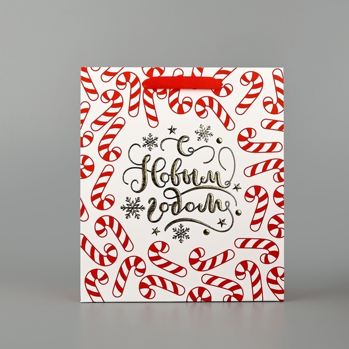 Пакет подарочный новогодний ламинированный «Новогодние леденцы», тиснение, M 30 х 26 х 9 см, Новый год Пакет подарочный новогодний ламинированный «Новогодние леденцы», тиснение, M 30 х 26 х 9 см, Новый год