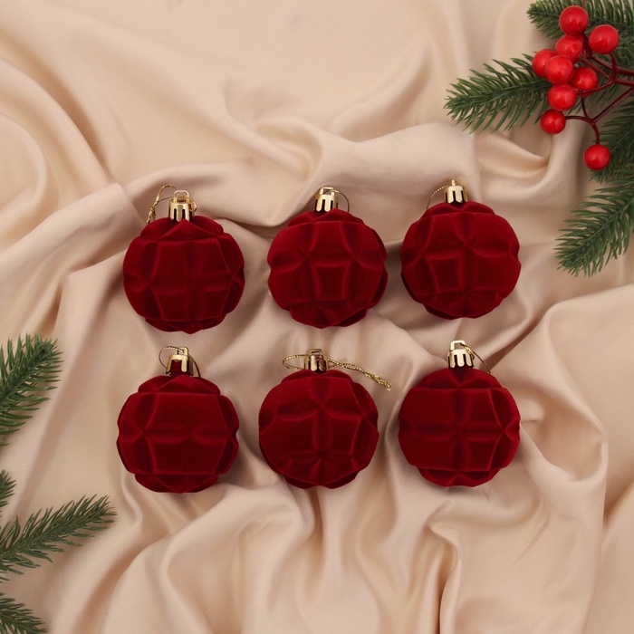 Набор шаров пластик d-6 см, 6 шт Набор шаров пластик d-6 см, 6 шт "Бьорн" геометрия, красный