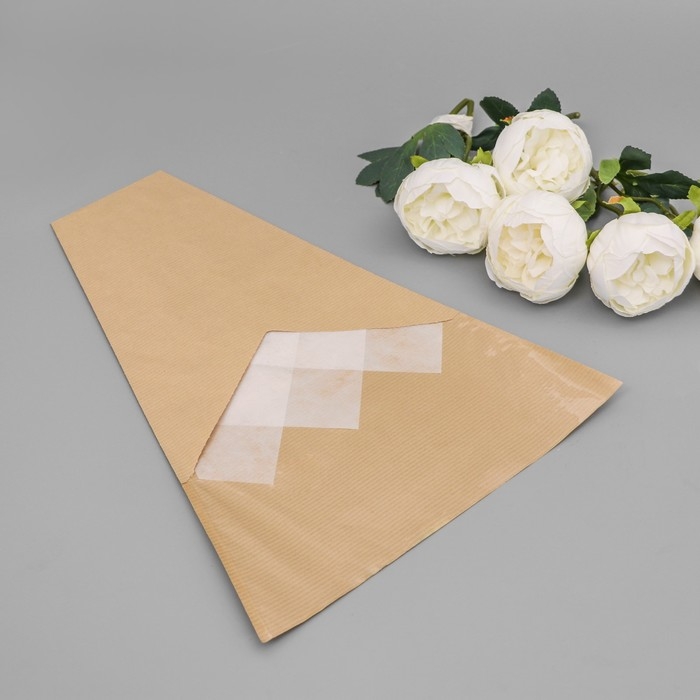 Пакет конус для цветов, крафт+ пленка,  30+11х42см±1см, натуральный Пакет конус для цветов, крафт+ пленка,  30+11х42см±1см, натуральный