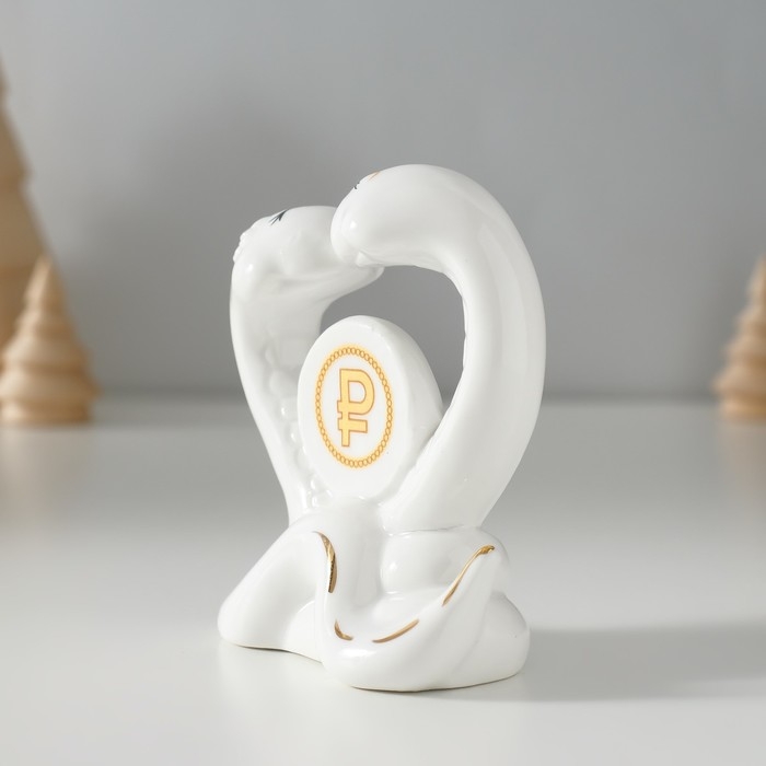 Сувенир керамика Сувенир керамика "Две змейки целуются, с рублём" с золотом 3,5х7,5х8 см