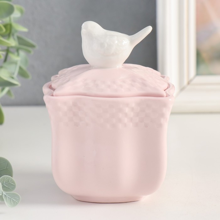 Шкатулка керамика Шкатулка керамика "Белый воробей. Фигурная" розовая 10,9х8,2х8,2 см