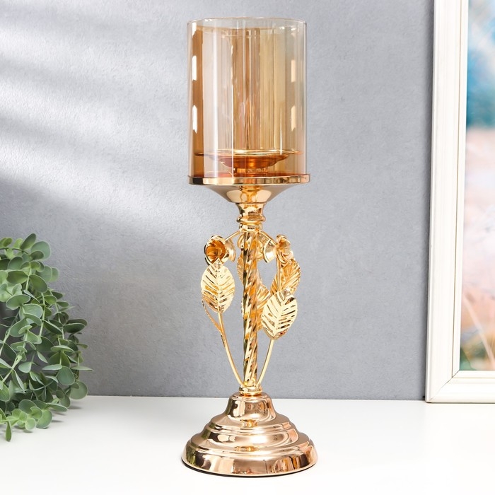 Подсвечник металл, стекло на 1 свечу Подсвечник металл, стекло на 1 свечу "Вилас" d-8 см, золото 11,5х11,5х36,5 см