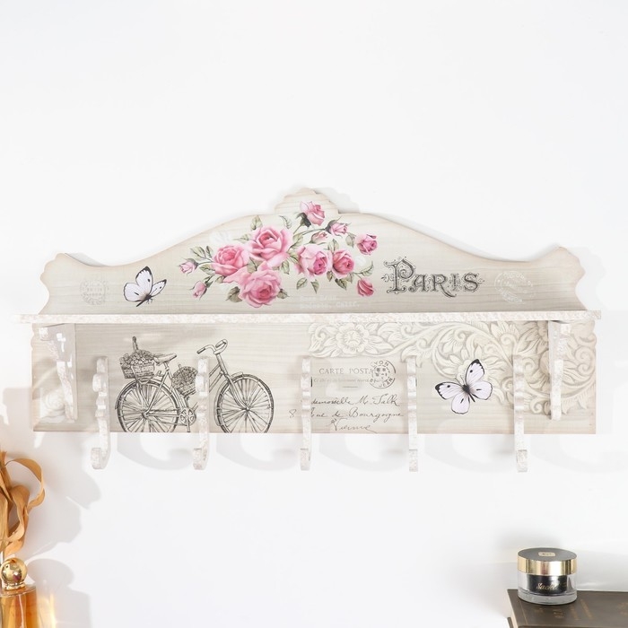 Крючки декоративные дерево с полочкой Крючки декоративные дерево с полочкой "Весна в Париже" 11,5х58х28 см