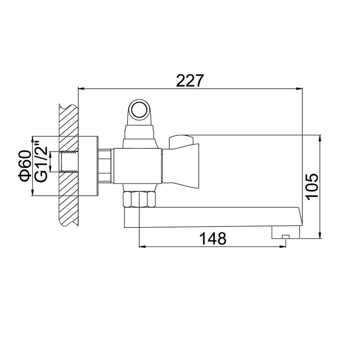 Cмеситель для ванны Accoona A6473, двухвентильный, латунь, хром