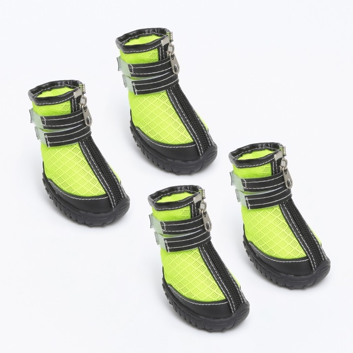 Ботинки высокие для больших собак, набор 4 шт, размер M (подошва 9х6,4 см), чёрно-салатовые