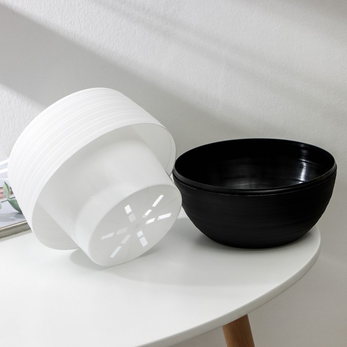 Горшок для цветов с поддоном «Дуэт», 1,5 л, пластиковый, чёрно-белый Горшок для цветов с поддоном «Дуэт», 1,5 л, пластиковый, чёрно-белый