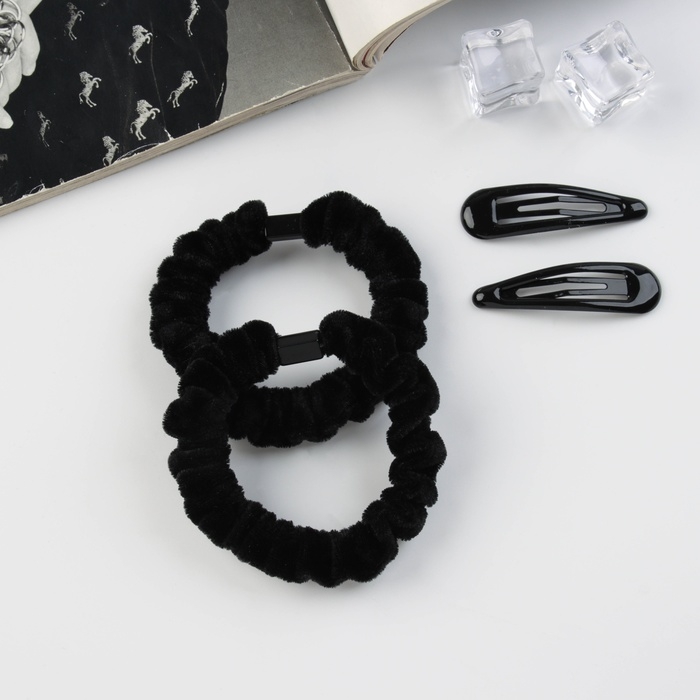 Набор для волос Набор для волос "Глория нежность" (2 резинки 5,5 см, 2 невидимки 5 см) чёрный