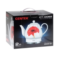 Чайник электрический Centek CT-0062, керамика, 2 л, 2000 Вт, "гербера"