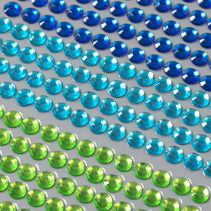 Наклейка пластик стразы "Радуга 8 цветов" d=0,6 см 32х10,5 см