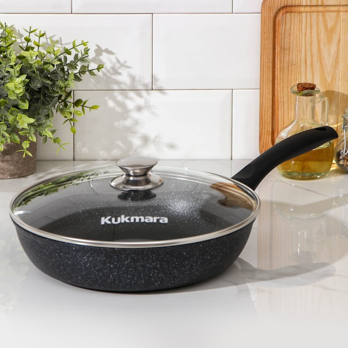 Сковорода, d=26 см, пластиковая ручка, стеклянная крышка, антипригарное покрытие, цвет тёмный мрамор Сковорода, d=26 см, пластиковая ручка, стеклянная крышка, антипригарное покрытие, цвет тёмный мрамор