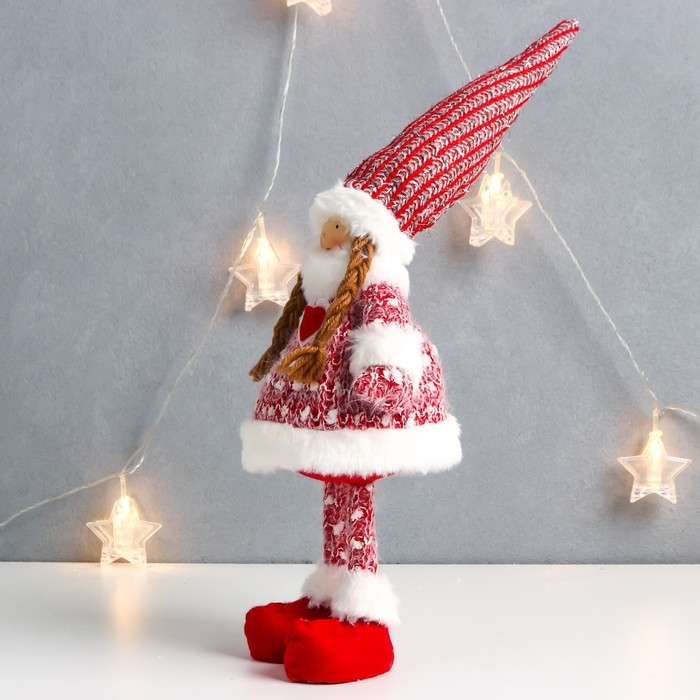 Кукла интерьерная Кукла интерьерная "Малышка Тося в красном вязаном платье с сердечком" 45х18х11 см