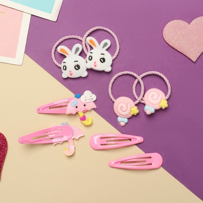 Набор для волос Набор для волос "Ванилька" (4 резинки, 4 невидимки) зонтики, розовый