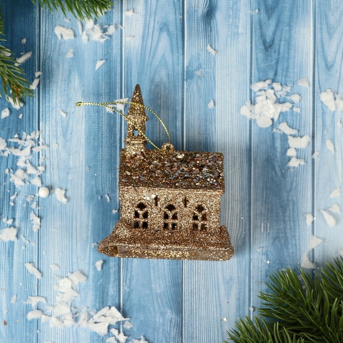 Украшение ёлочное Украшение ёлочное "Замок глиттер" 7х10 см, золото