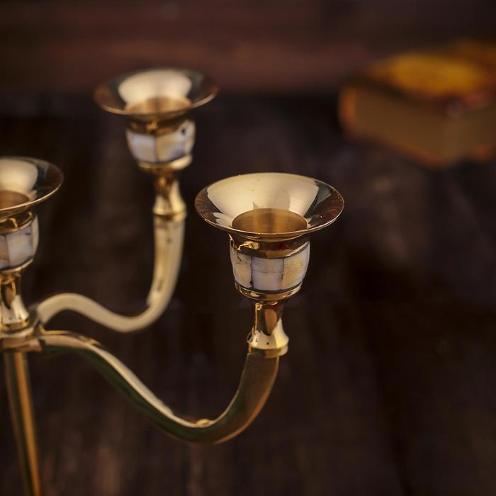 Подсвечник латунь на 5 свечей Подсвечник латунь на 5 свечей "Дворцовые тайны" 20 см. перламутр