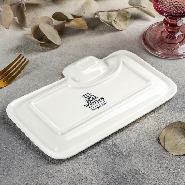 Блюдо фарфоровое прямоугольное с соусником Wilmax Teona, 20×12 см, цвет белый Блюдо фарфоровое прямоугольное с соусником Wilmax Teona, 20×12 см, цвет белый