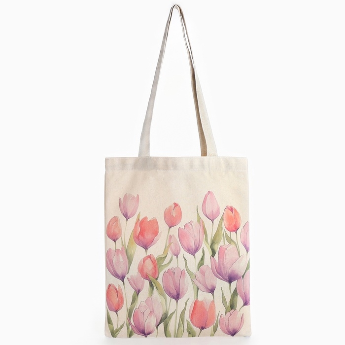 Шопер «Тюльпаны» 33,5 х 39,5 см., отдел без молнии, без подклада, белый Шопер «Тюльпаны» 33,5 х 39,5 см., отдел без молнии, без подклада, белый