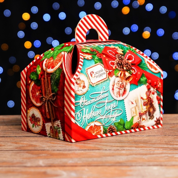 Новый год. Коробка подарочная складная Новый год. Коробка подарочная складная "Изумрудный Винтаж" 19,5 х 13 х 14 см.