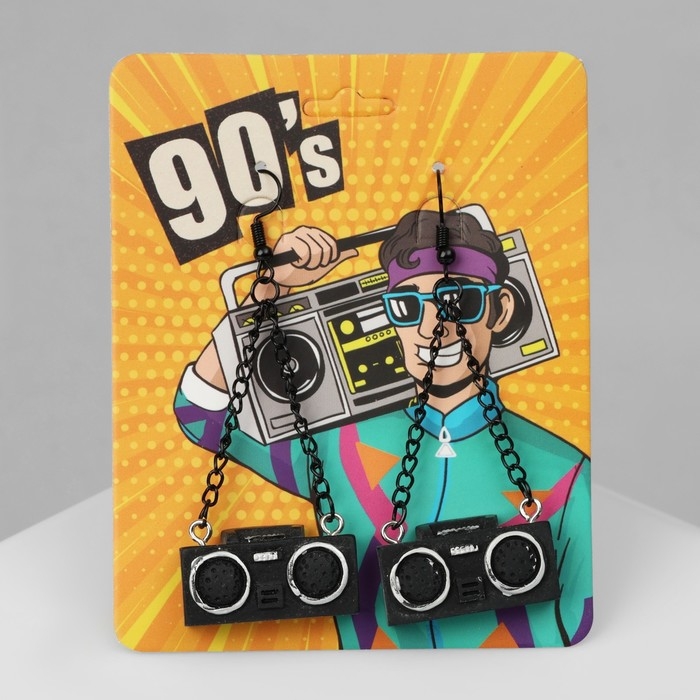 Серьги ассорти «Магнитофон» на цепочках, цвет чёрно-серебряный Серьги ассорти «Магнитофон» на цепочках, цвет чёрно-серебряный