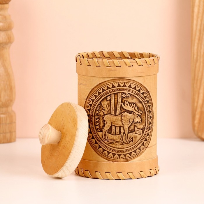 Туес "Лось",  8 х 8 х 14 см, береста