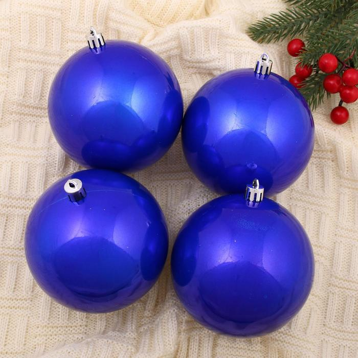 Набор шаров пластик d-10 см, 4 шт Набор шаров пластик d-10 см, 4 шт "Глянец" синий