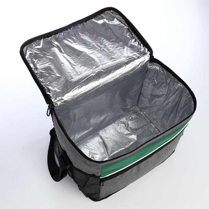 Термосумка на молнии, наружный карман, 15 л, цвет серый/зелёный Термосумка на молнии, наружный карман, 15 л, цвет серый/зелёный