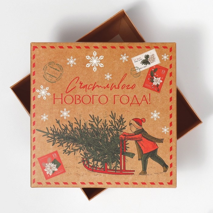 Коробка новогодняя складная «Новогодняя почта», 17 х 17 х 7 см, Новый год Коробка новогодняя складная «Новогодняя почта», 17 х 17 х 7 см, Новый год