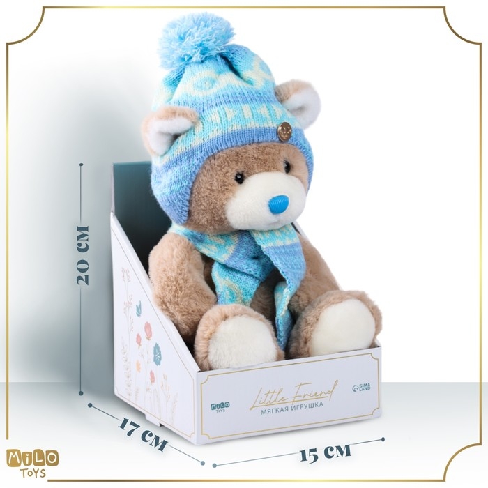 Мягкая игрушка Little Friend, новогодний мишка в шапке и шарфе, цвет голубой , 23 см Мягкая игрушка Little Friend, новогодний мишка в шапке и шарфе, цвет голубой , 23 см