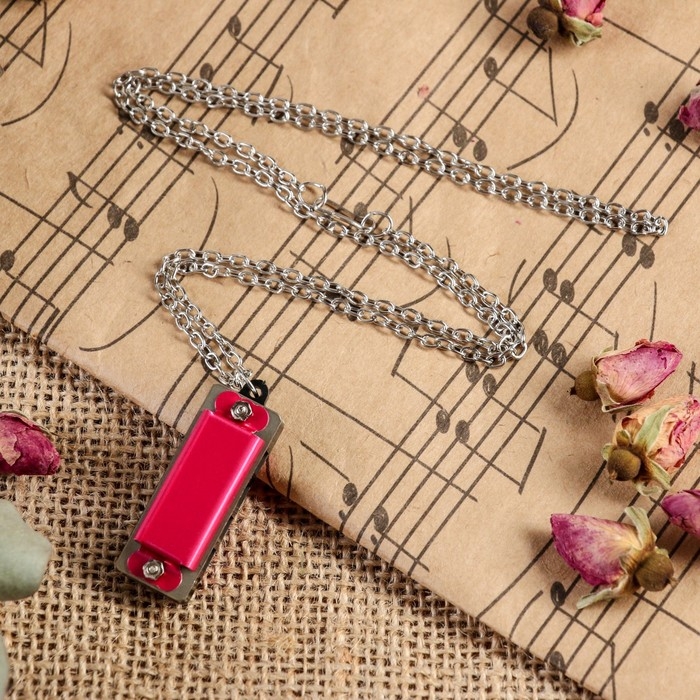 Губная гармошка Music Life 4 отверстия, 8 тонов, 3,5х1,5х1см, цепь 28см, розовая Губная гармошка Music Life 4 отверстия, 8 тонов, 3,5х1,5х1см, цепь 28см, розовая