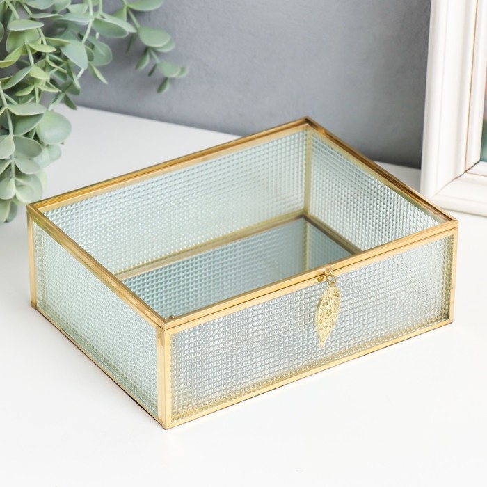 Шкатулка стекло с металлическим каркасом Шкатулка стекло с металлическим каркасом "Прямоугольная. Квадратики" 18,5х14х6,5 см