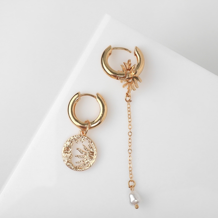 Серьги со съёмным элементом «Трансформер» солнце, цвет белый в золоте Серьги со съёмным элементом «Трансформер» солнце, цвет белый в золоте