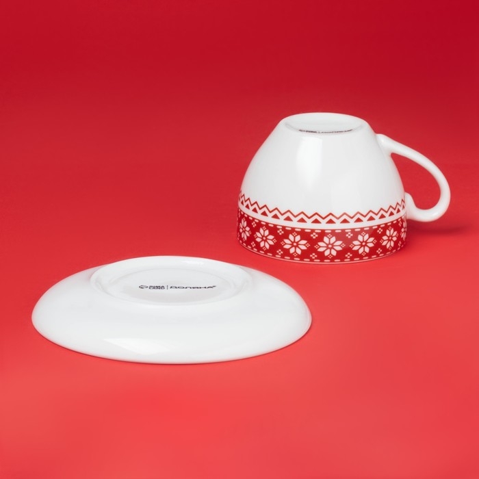 Новогодняя чайная пара Доляна «Финский лес», 2 предмета: чашка 210 мл, блюдце d=15 см, фарфор, цвет белый Новогодняя чайная пара Доляна «Финский лес», 2 предмета: чашка 210 мл, блюдце d=15 см, фарфор, цвет белый