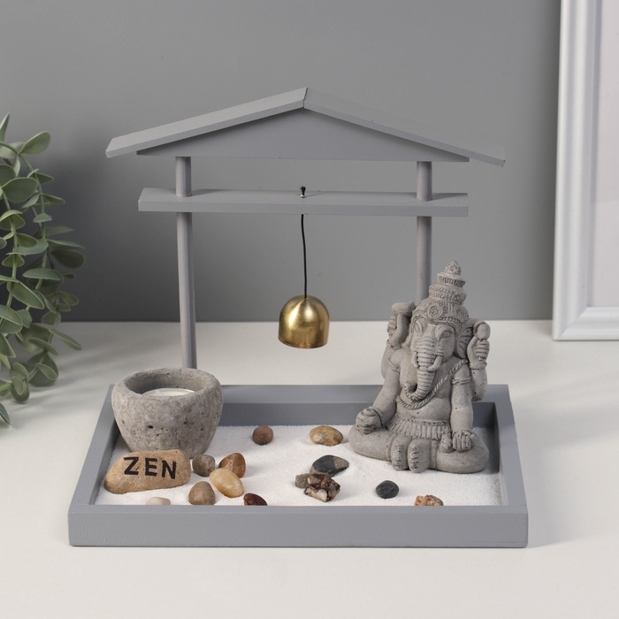 Сад Дзен  Сад Дзен "Ганеша у храма" серый, песок+камни+аромапалочка+колокол 16х22х18,5 см