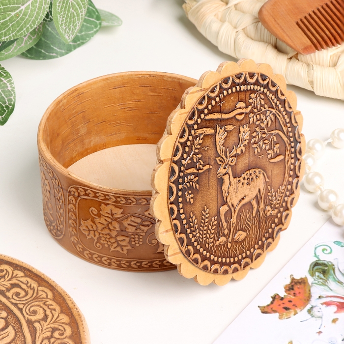 Шкатулка  Шкатулка "Олень", 70 х 35 мм, береста