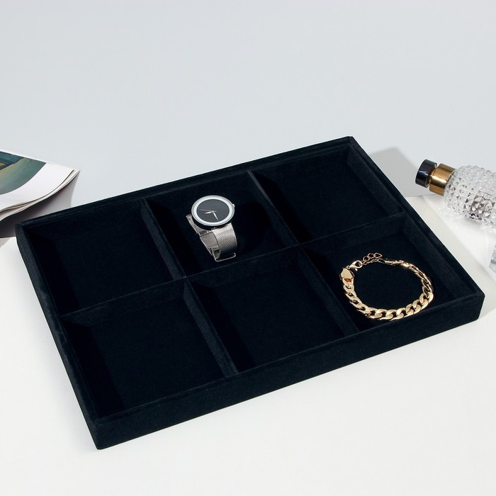 Подставка для украшений 6 ячеек, флок, 35&times;24&times;3, цвет чёрный